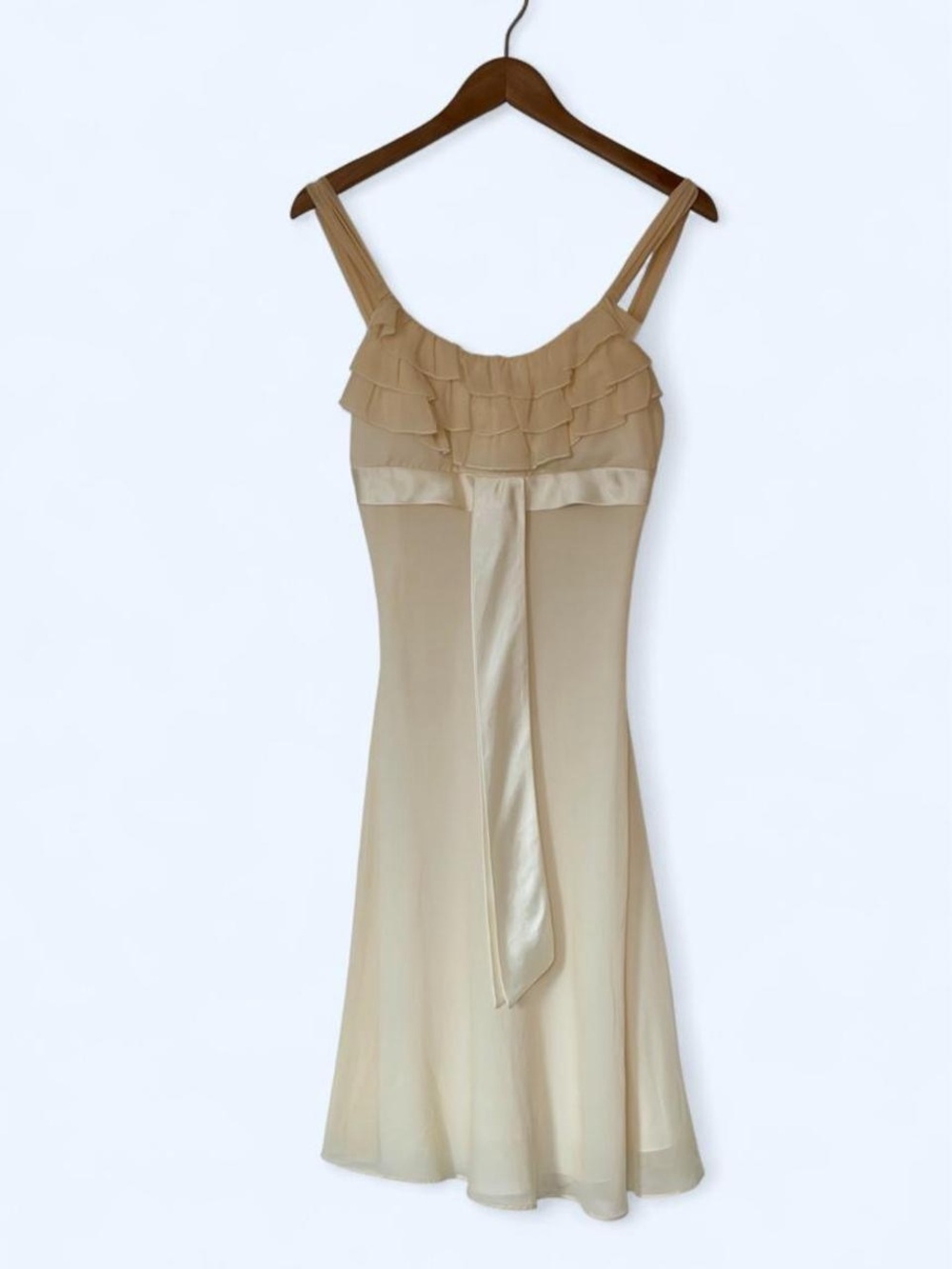 Vintage BCBG Paris Ivory Silk Ruffle Midi Dress Size 4